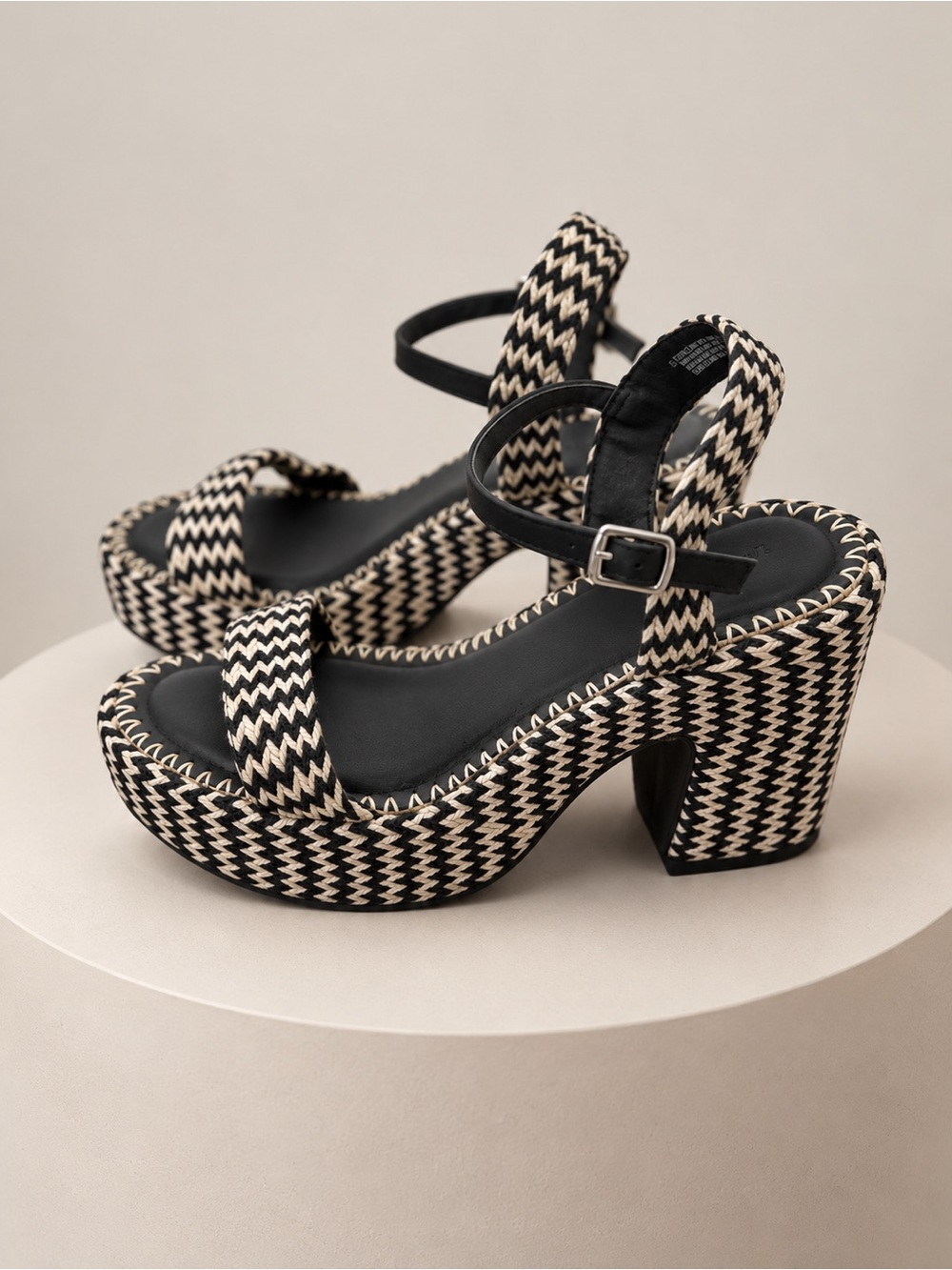 Woven Platform Sandal Heels Black & White